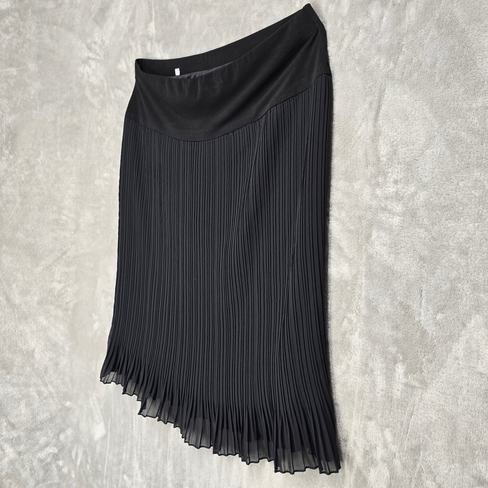 Accordion Pleated Skirt Women XL Blk Stretch Midi Minimalist Goth Dark Academia - Picture 8 of 15